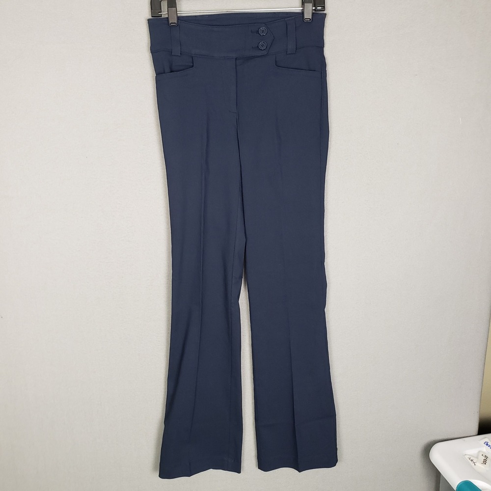 Design By Olivia Bootcut‎ Dress Pants Navy Blue Pleated Stretchy Office Size XS
